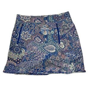 T by Talbots Everyday Stretch Cotton Blend Blue Paisley Skort Size Medium